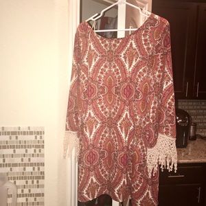 Frilly res and nude dress